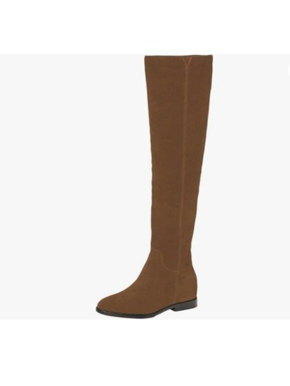 Brown Women Almond Toe Knee High Boots with Partial Zipper Stretchy Long Boot